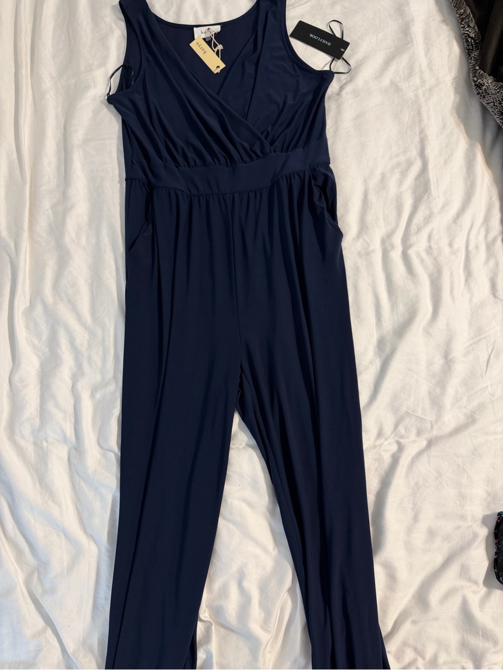 Sleeveless Navy Wrap-Front Jumpsuit by Halogen